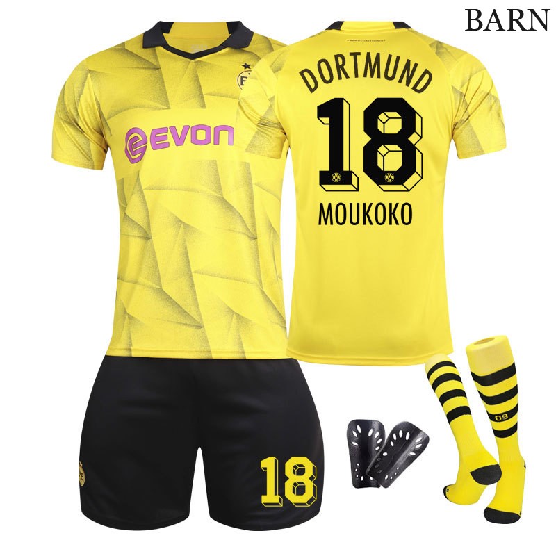 Borussia Dortmund MOUKOKO 18 Tredjedrakt 23/24 Gul Kortermet + Korte bukser Barn