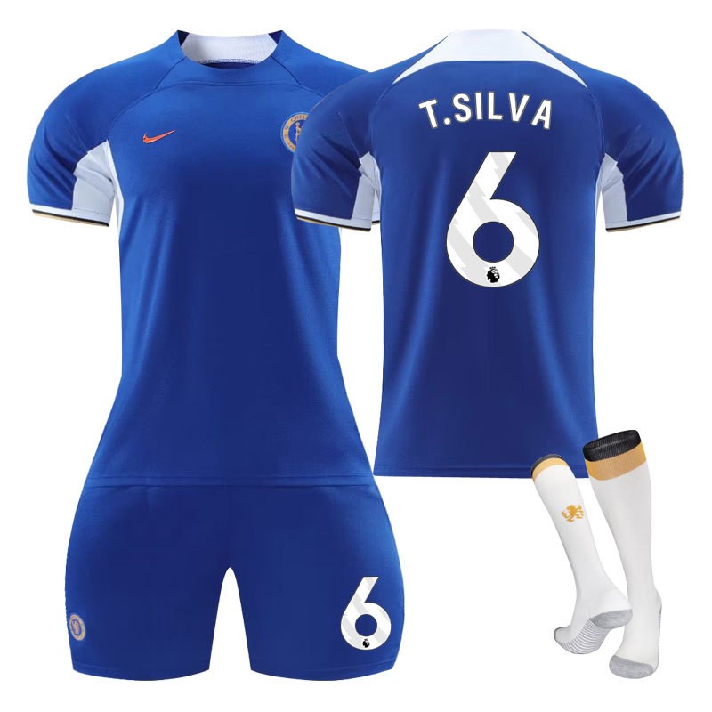 Chelsea Hjemmedrakt 23/24 Blå Kortermet + Korte bukser Med T.SILVA 6 trykk