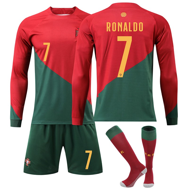 Cristiano Ronaldo 7 Portugal Hjemmedrakt 2022/23 Langermet + Korte bukser