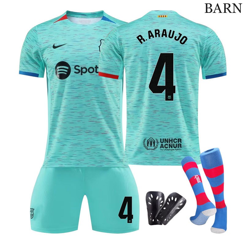 FC Barcelona Tredjedrakt 23/24 Barn Kortermet + Korte bukser R.ARAUJO 4