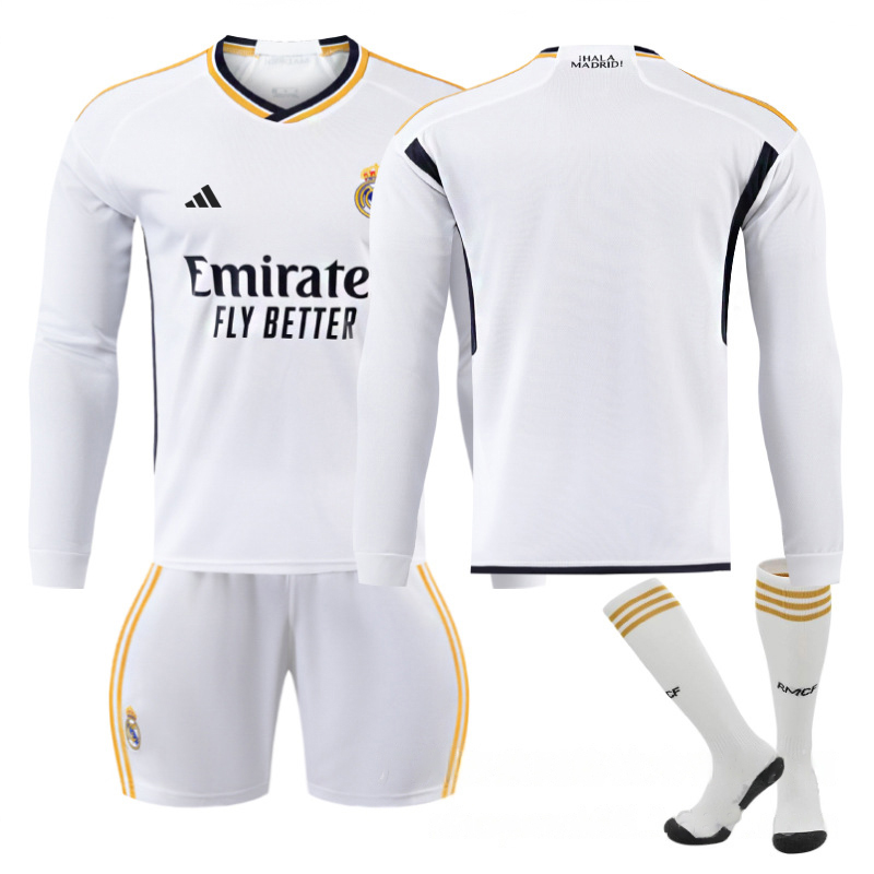 Fotballdrakt Herre Real Madrid Hjemmedrakt 2023-24 Langermet + Korte bukser