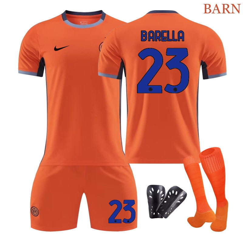 Inter Milan Barn Tredjedrakt 2023/24 Oransje Kortermet + Korte bukser BARELLA 23