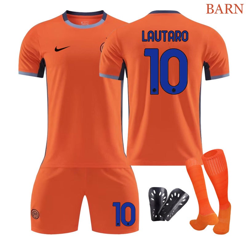 Lautaro 10 Inter Milan Tredjedrakt 2023/24 Oransje Kortermet + Korte bukser til barn