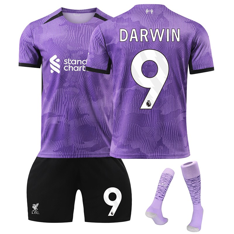 Darwin 9 Liverpool Tredjedrakt 2023-24 Lilla Kortermet + Sort Korte bukser