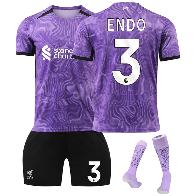 ENDO 3 Liverpool Tredjedrakt 2023-2024 Lilla Kortermet + Sort Korte bukser