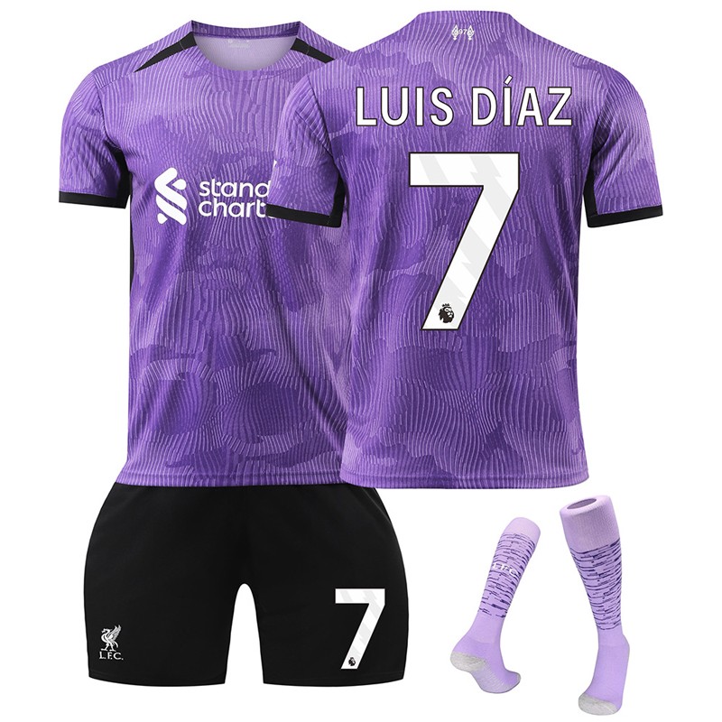 Luis Diaz 7 Liverpool FC Tredjedrakt 23/24 Lilla Kortermet + Sort Korte bukser