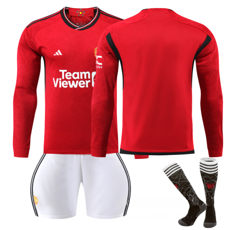 Man United Hjemmedrakt 2023-24 Rød Langermet + Hvit Korte bukser
