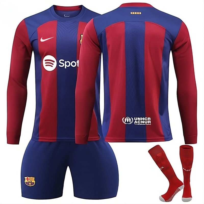 Billige Fotballdrakter Barcelona Hjemmedrakt 23/24 Barn Langermet + Korte bukser