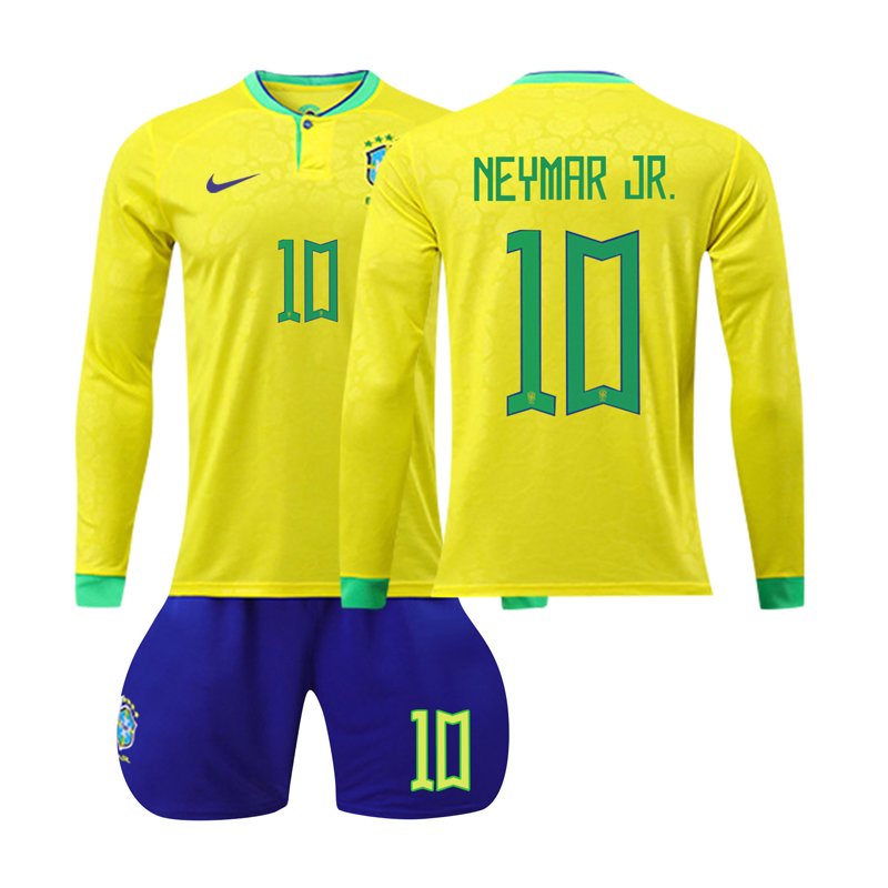Brasil Hjemmedrakt FIFA VM 2022 Gul Langermet + Blå Korte bukser