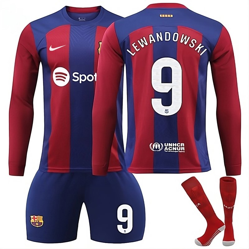FC Barcelona Hjemmedrakt 2023/24 Barn Langermet + Korte bukser Lewandowski 9