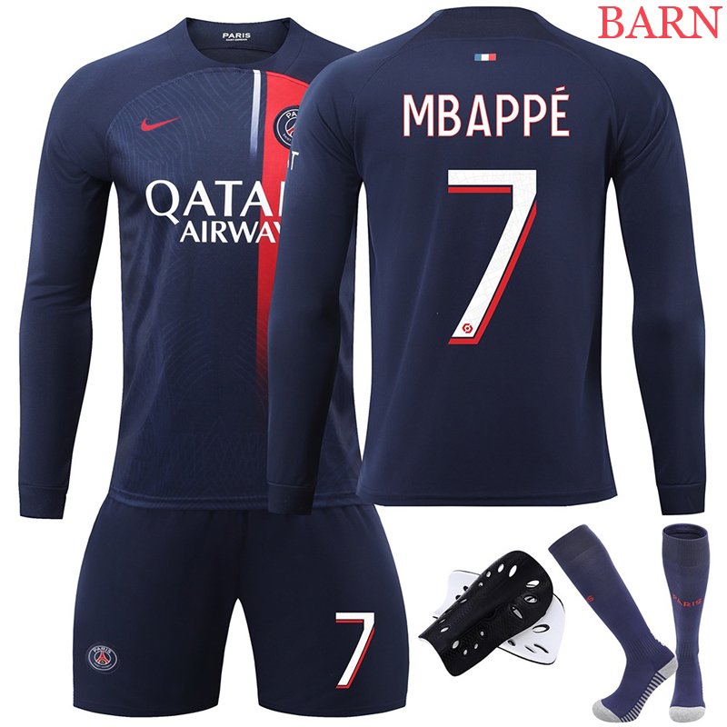 Mbappé 7 Paris Saint-Germain Hjemmedrakt 23/24 Barn Langermet + Korte bukser