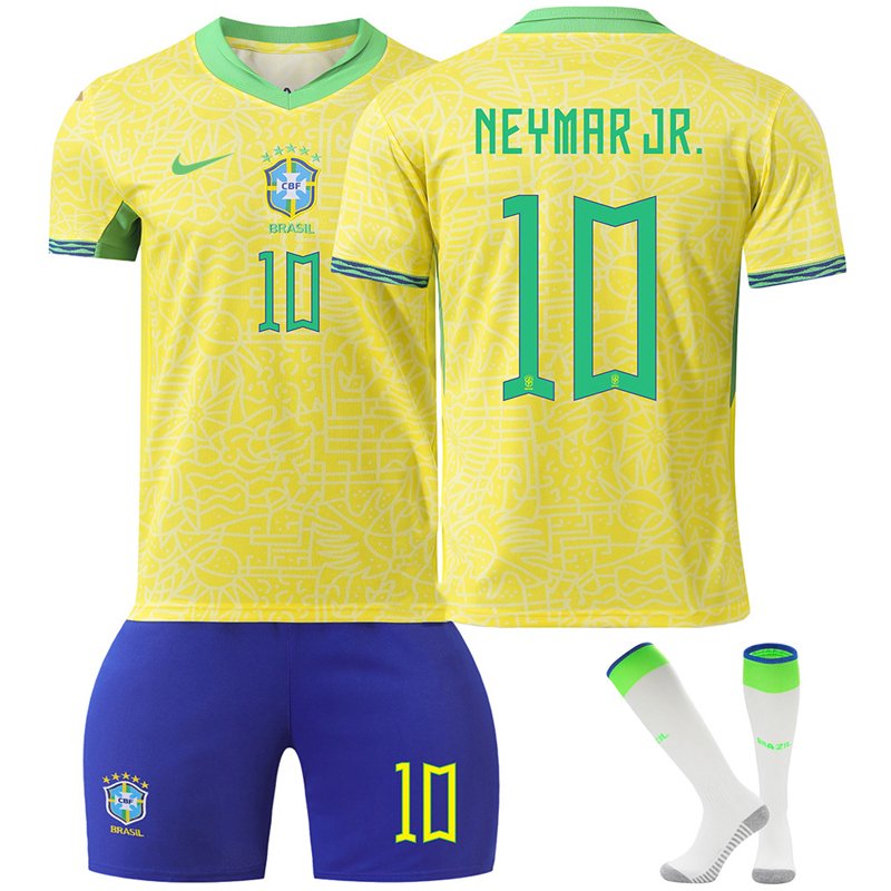 Neymar JR 10 Brasil Hjemmedrakt 2024 Kortermet + Korte bukser