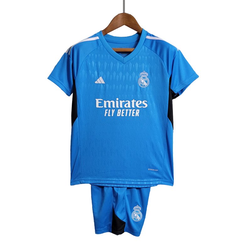 Real Madrid Barn Keeperdrakt 2023/24 Blå Kortermet + Korte bukser