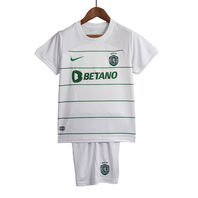 Sporting Lisbon Barn Bortedrakt 2023/24 Hvit Kortermet + Korte bukser