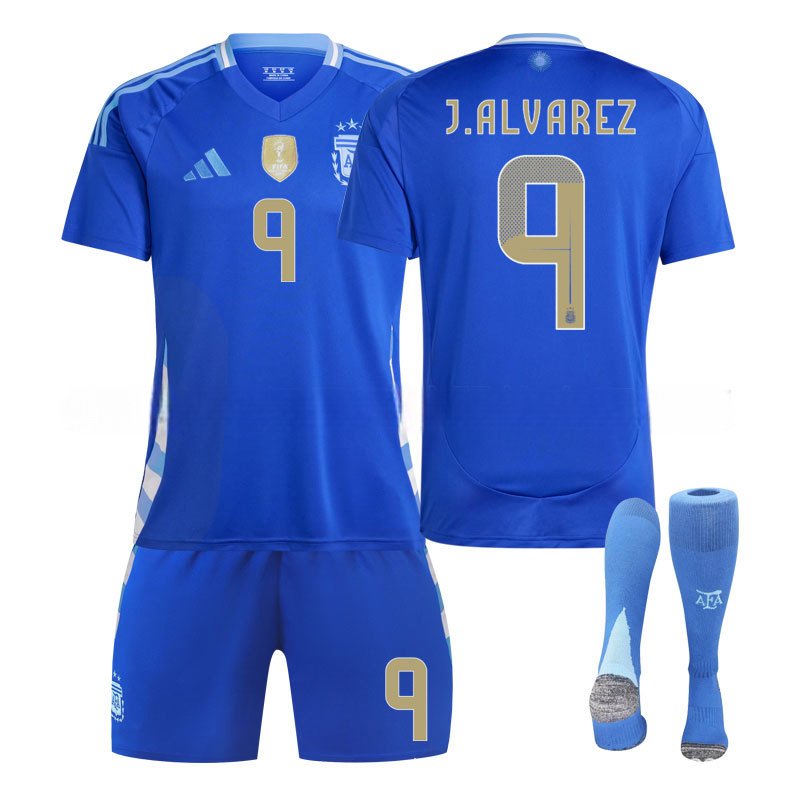 Copa America 2024 Kjøp Argentina J.Alvarez 9 Bortedrakt - Blå