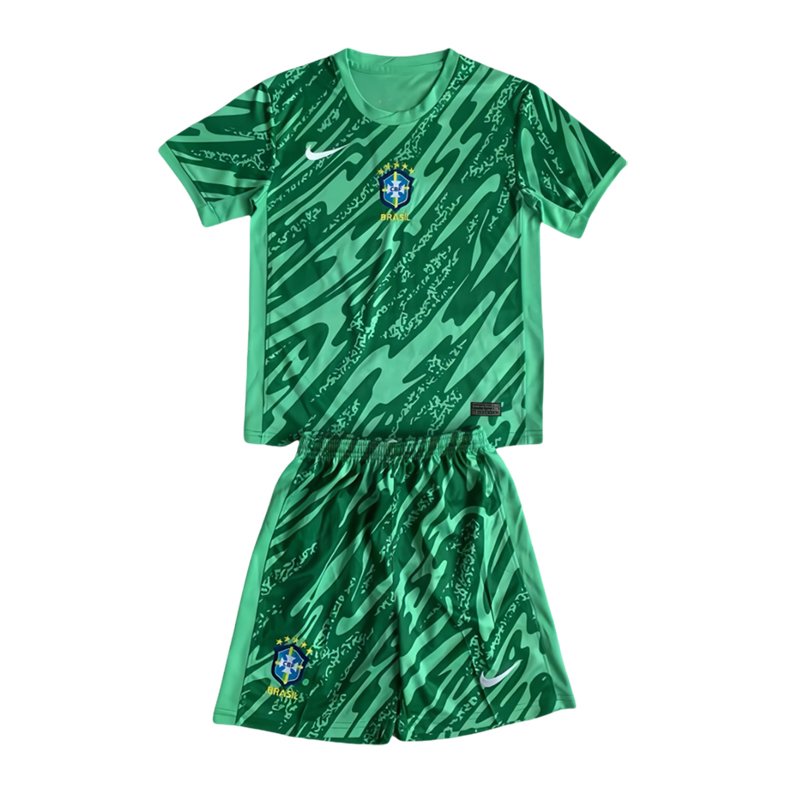 Barn Fotballdrakter Brasil 2024 FK Keeperdrakt Grønn Kortermet + Korte bukser