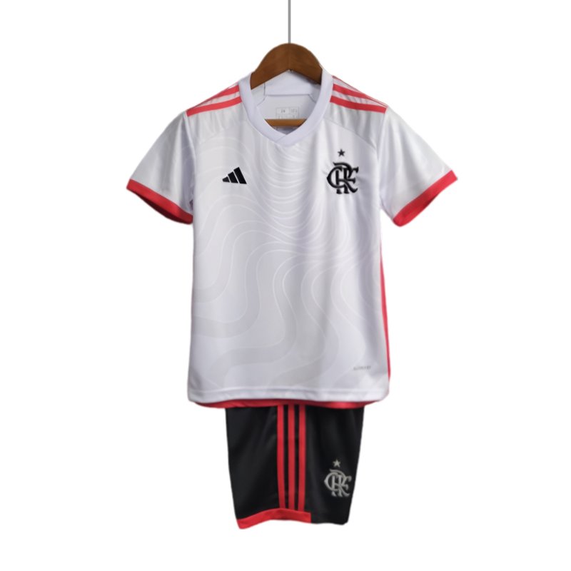 Flamengo Barn Bortedrakt 2024/25 Hvit Kortermet + Sort Korte bukser
