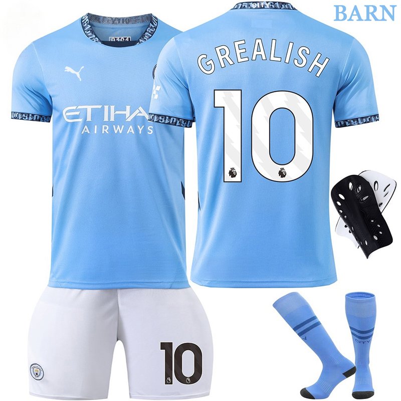 Fotballdrakter Grealish 10 Manchester City 2024/25 Hjemmedrakt til Barn