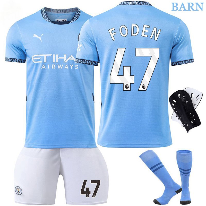Fotballdrakter Manchester City Foden 47 Hjemmedraktsett 2024-2025 Kortermet til Barn