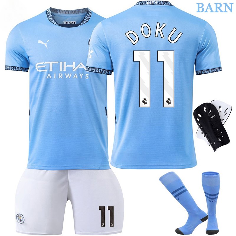 Man City Jeremy Doku 11 Hjemmedrakt Barn 2024-25 Kortermet + Korte bukser