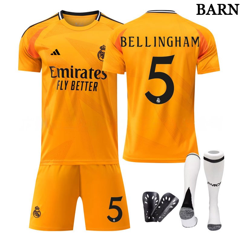 Bellingham #5 Real Madrid 24/25 barnas bortedrakt oransje sett til salgs