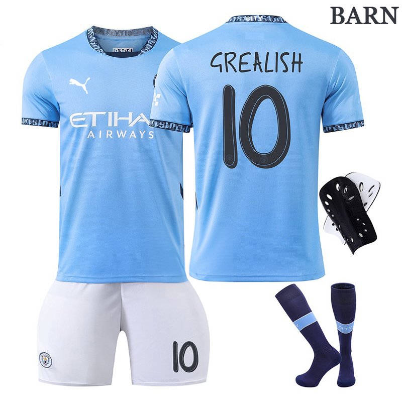 Champions League Manchester City 24/25 Barn Hjemmedrakt med Grealish 10 trykk