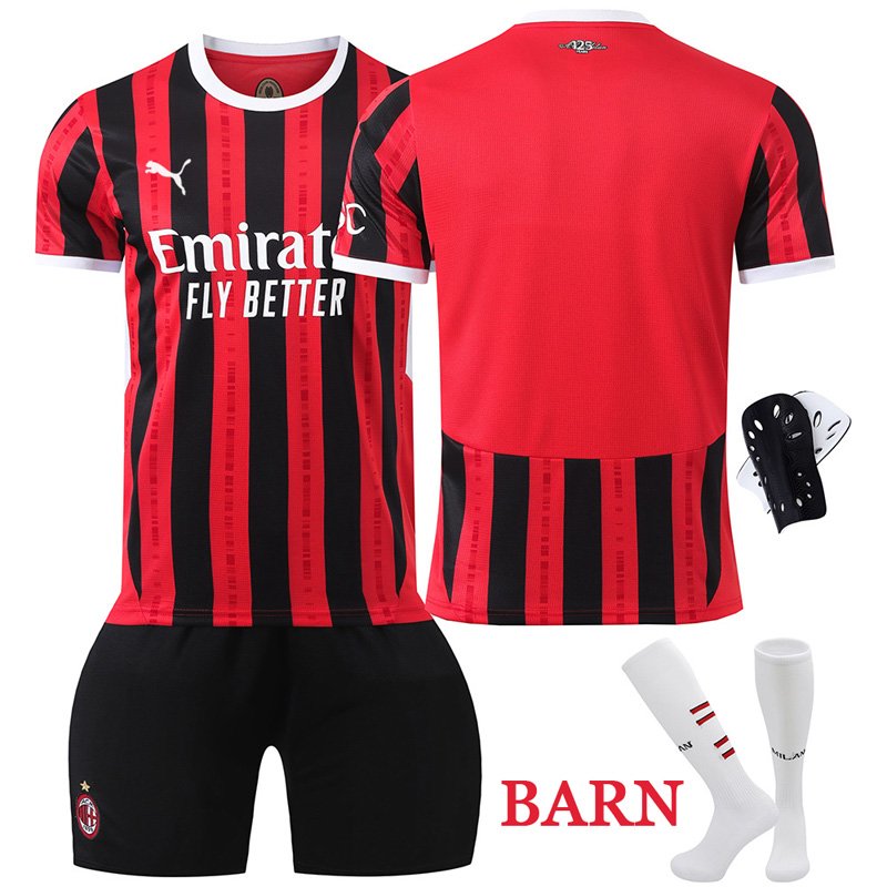 Fotballdrakter Barn AC Milan Hjemmedrakt 24/25 Rød Kortermet + Sort Korte bukser