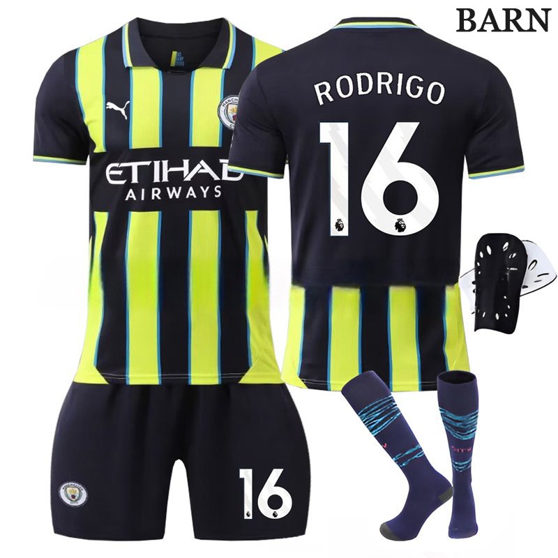 Kjøp Manchester City 2024/25 Barn Bortedraktsett - Rodrigo 16 på Rygg