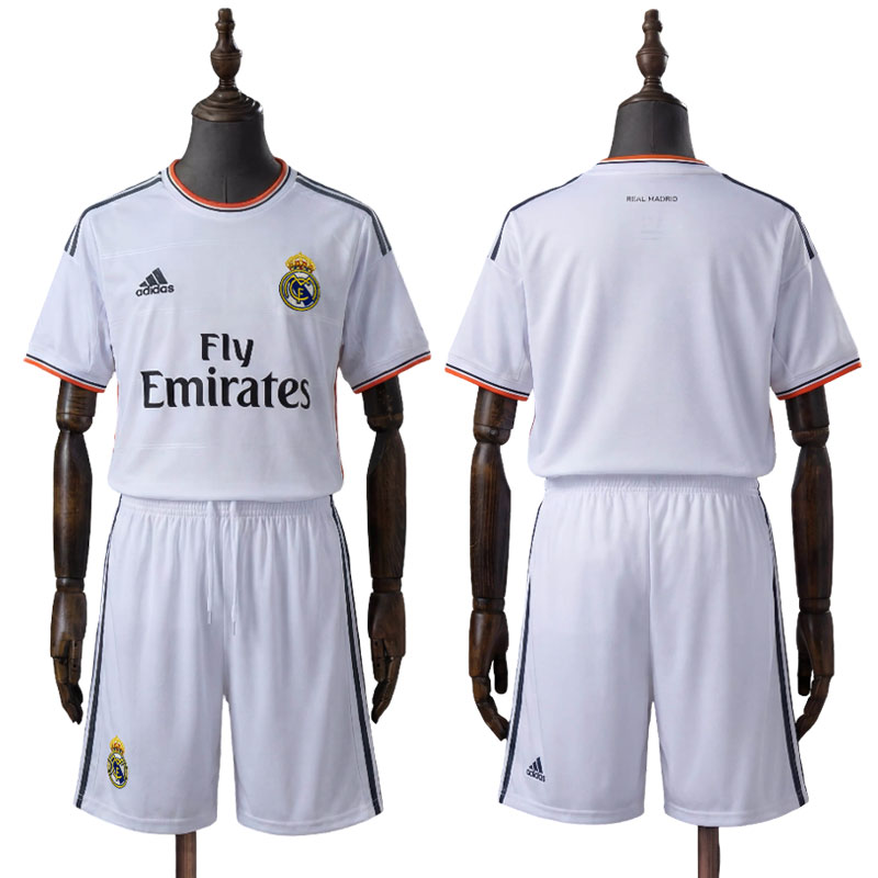 Retro Real Madrid hjemmedrakt 2013–14 barn fotballsett med shorts