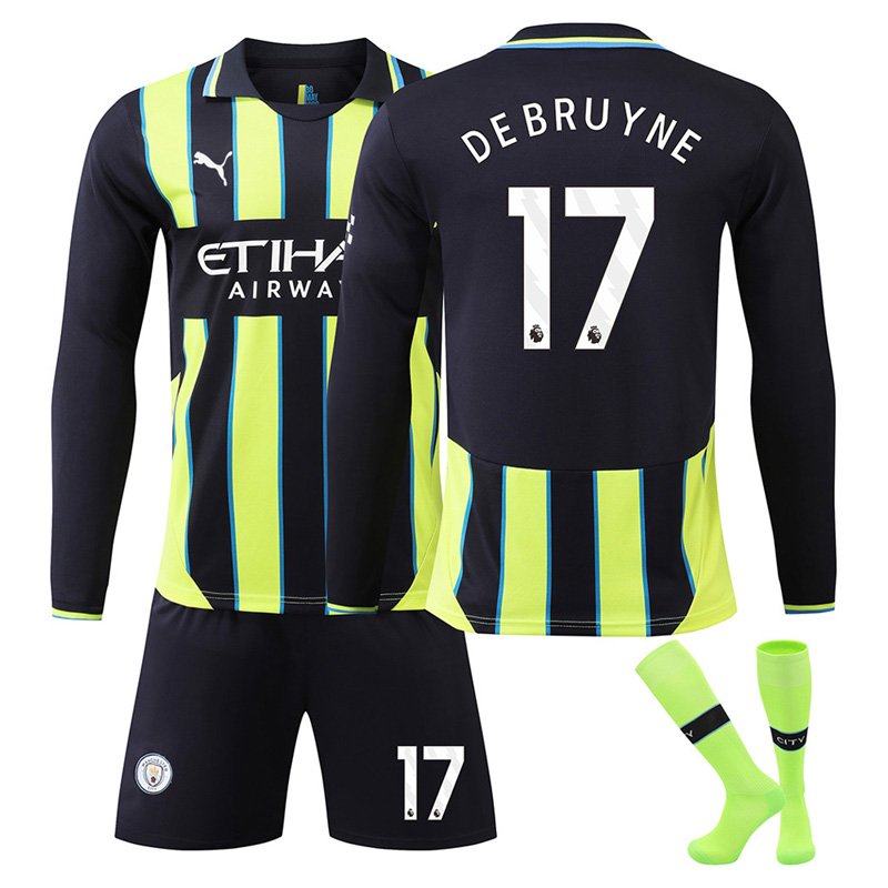 Manchester City 24-25 Bortedrakt med shorts og De Bruyne trykk - Langermet