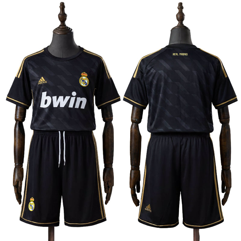 Real Madrid 11-12 bortedrakt barn retro fotballdrakt svart og gull sett med shorts