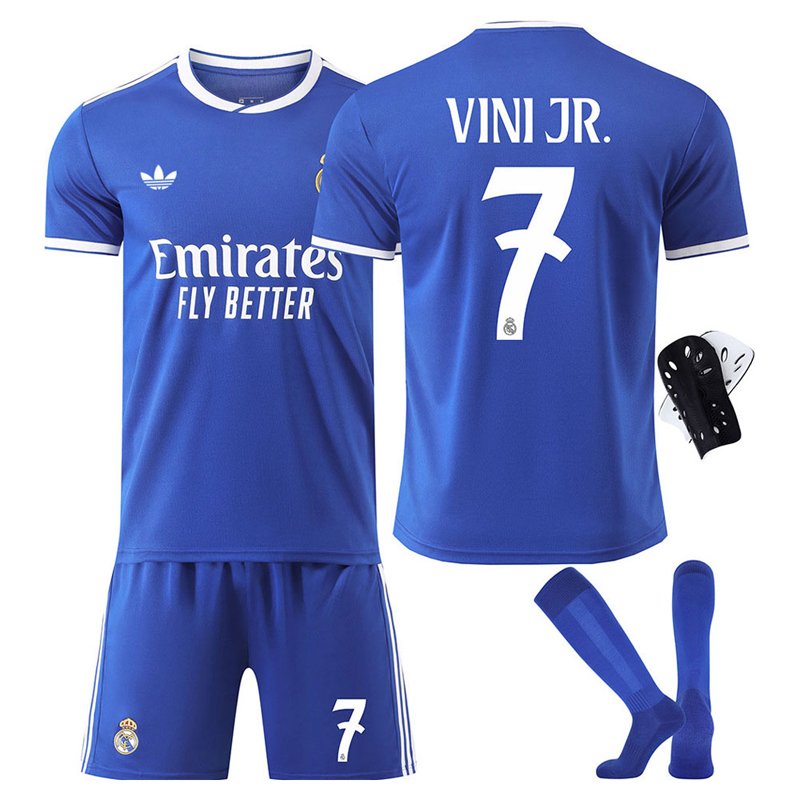 Blå Real Madrid tredjedrakt barn 2025/26 med Vini Jr. 7 trykk
