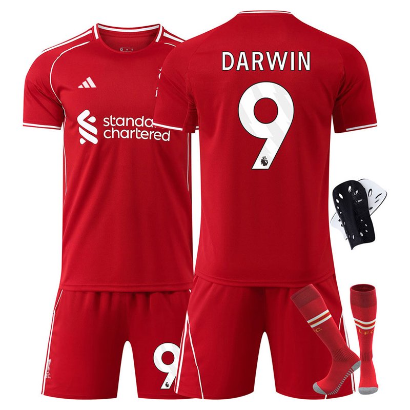 Darwin 9 Liverpool barn draktsett 2025/26 hjemmedrakt med shorts