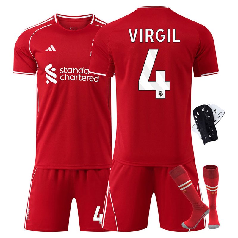Liverpool barn hjemmedrakt 2025/26 med navn VIRGIL 4 komplett sett