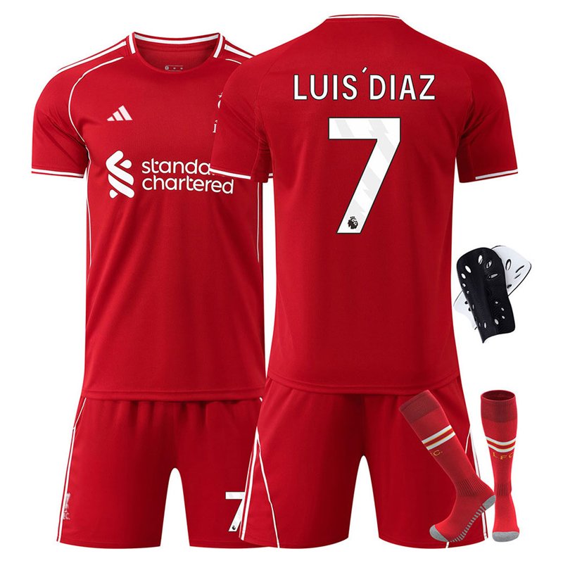 Liverpool barn hjemmedrakt 2025/26 med shorts og navn Luis Diaz 7 rask levering
