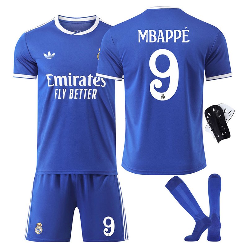 Mbappé #9 fotballdrakt sett blå Real Madrid 2025-26 tredjedrakt barn