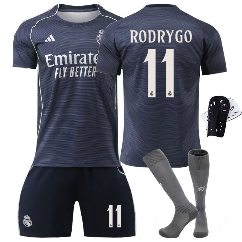 Real Madrid fotballsett til barn 2025-26 bortedrakt med RODRYGO 11 navn