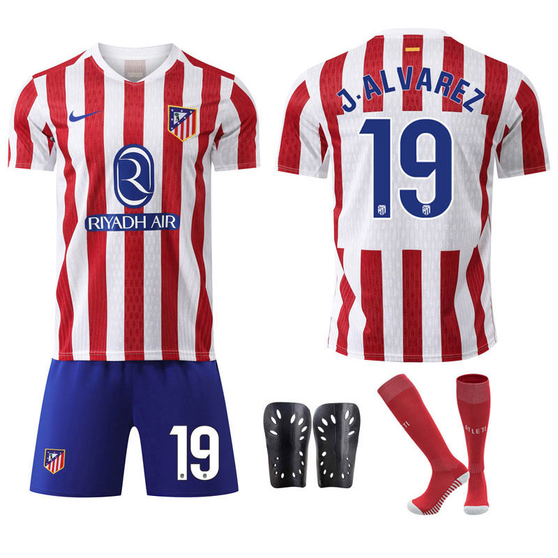 Atlético Madrid Hjemmesett 2025/26 J.Alvarez 19 - Rød og Hvit Herredrakt