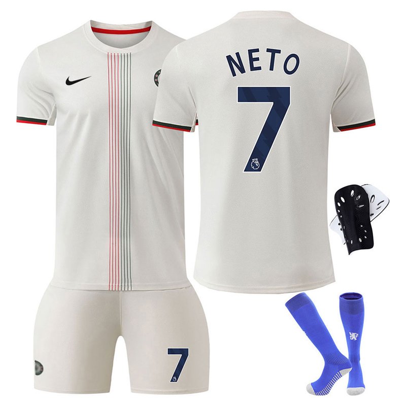 Fotballdrakt barn Chelsea away 2025-26 med shorts og NETO 7