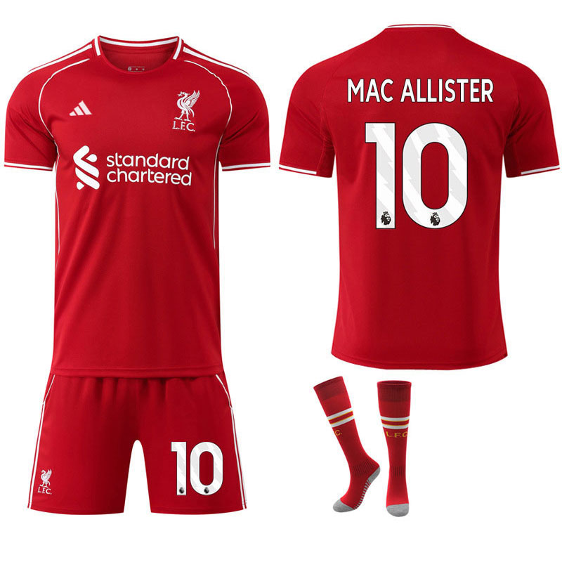 Liverpool 2025/26 Hjemme Fotballdrakt Voksen - Komplett Sett med Mac Allister 10 Trykk