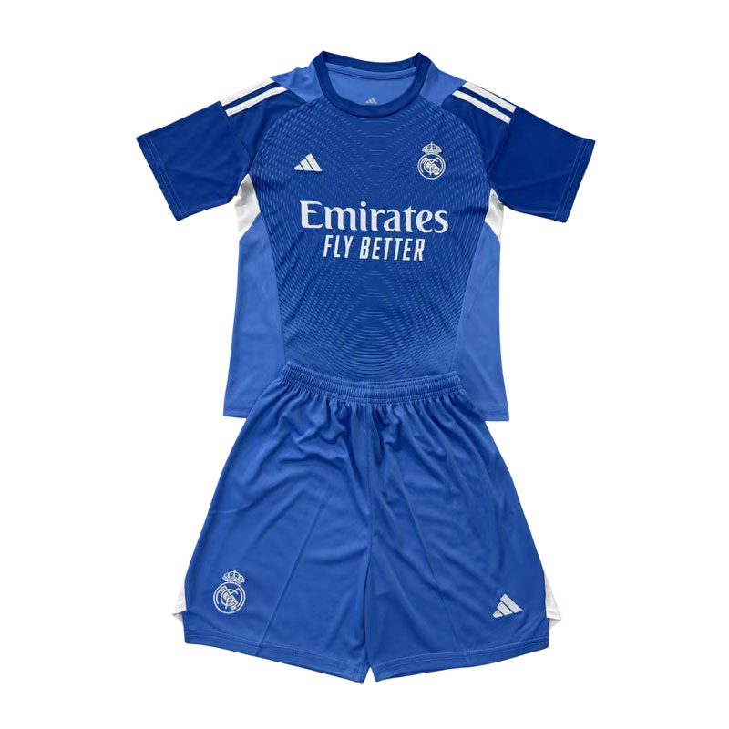 Real Madrid keeperdrakt 2025/26 blå komplett sett for barn og voksne