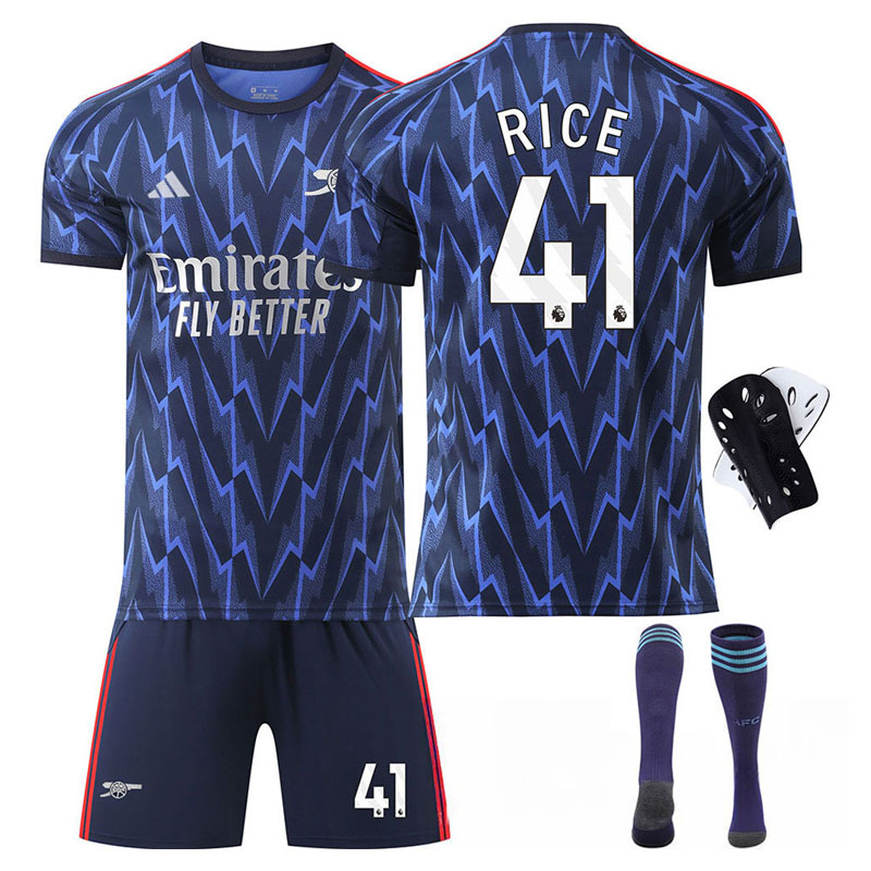 Arsenal FC barnesett 2025/26 bortedrakt med Rice 41 bakpå