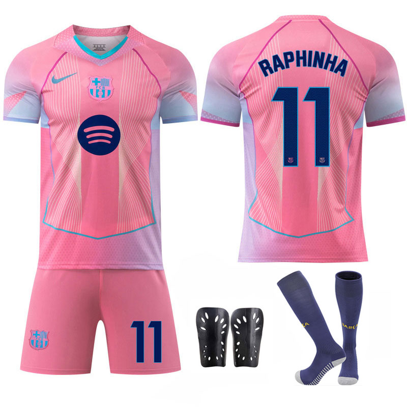 RAPHINHA 11 FC Barcelona 25/26 fotballdrakt for menn og barn – rosa design