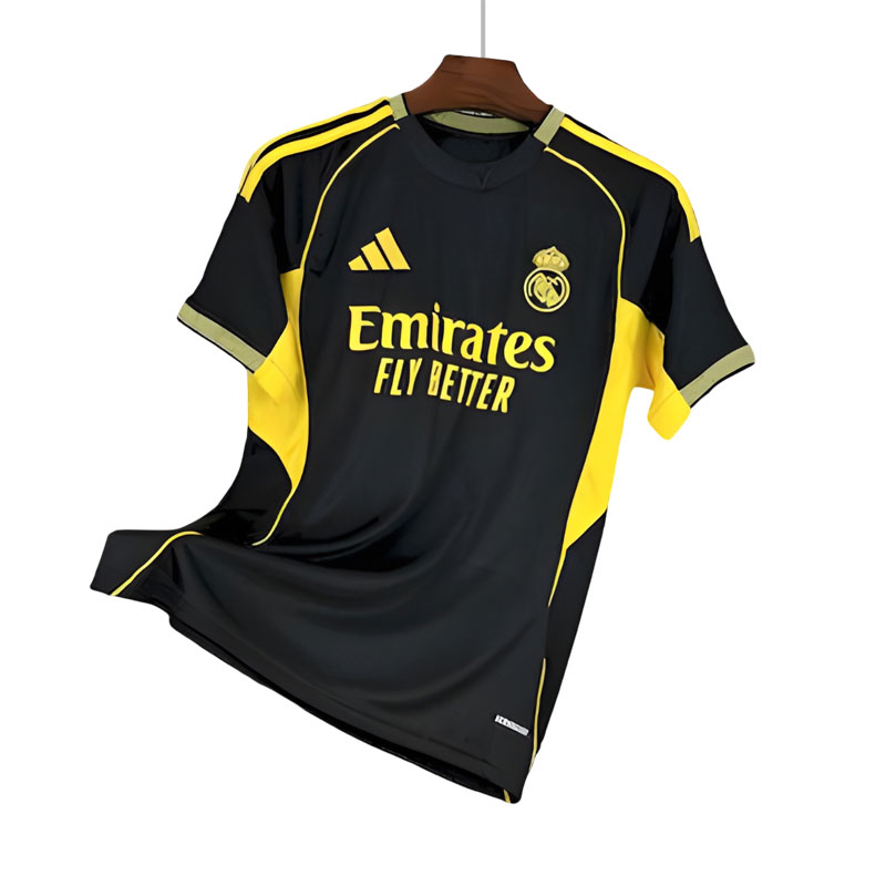 Real Madrid 25/26 Spesialutgave fotballdrakt for menn - Svart og gul design