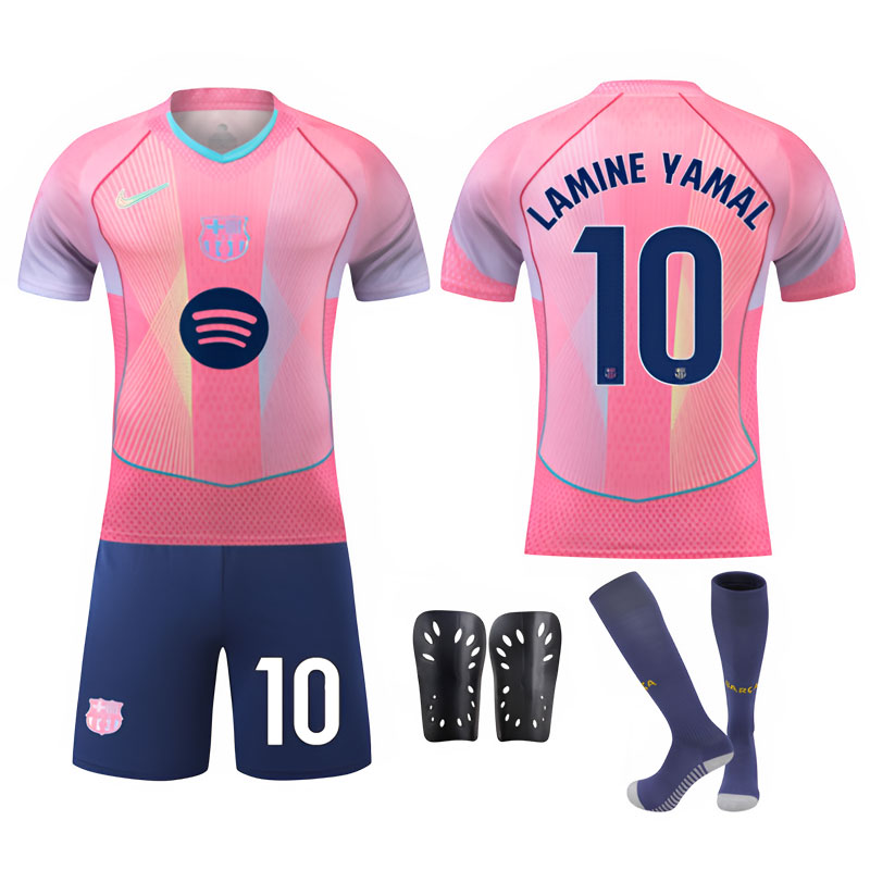 25/26 Barça Lamine Yamal 10 draktsett med shorts - rosa og lilla design