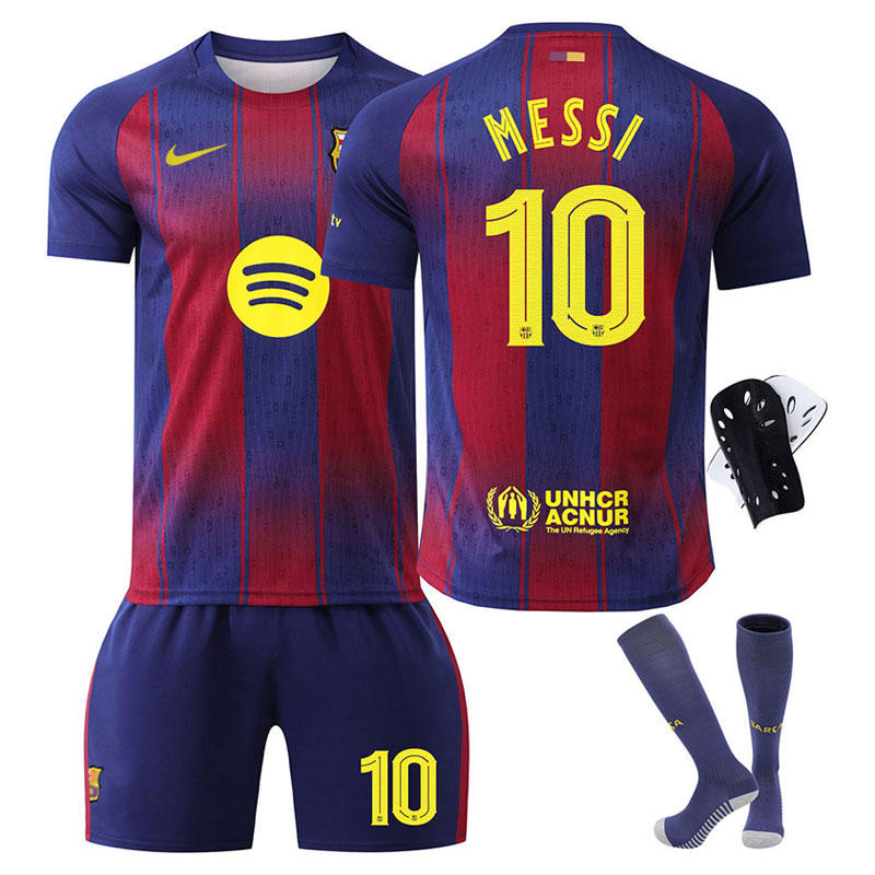 FC Barcelona 2025/26 UCL hjemmedrakt for barn – Messi 10 med shorts