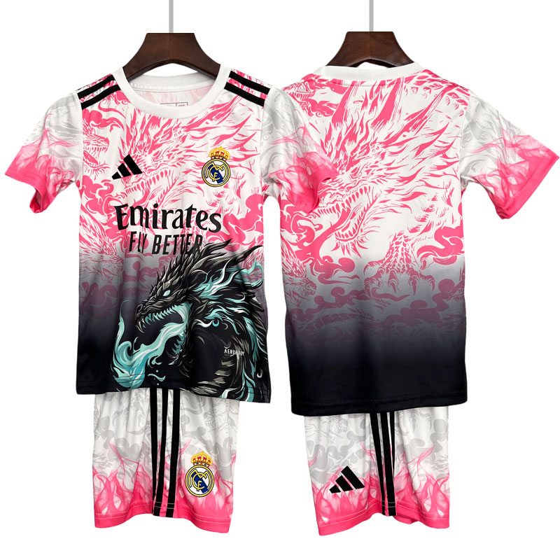 Barn drakt Real Madrid 202526 special kit svart og rosa