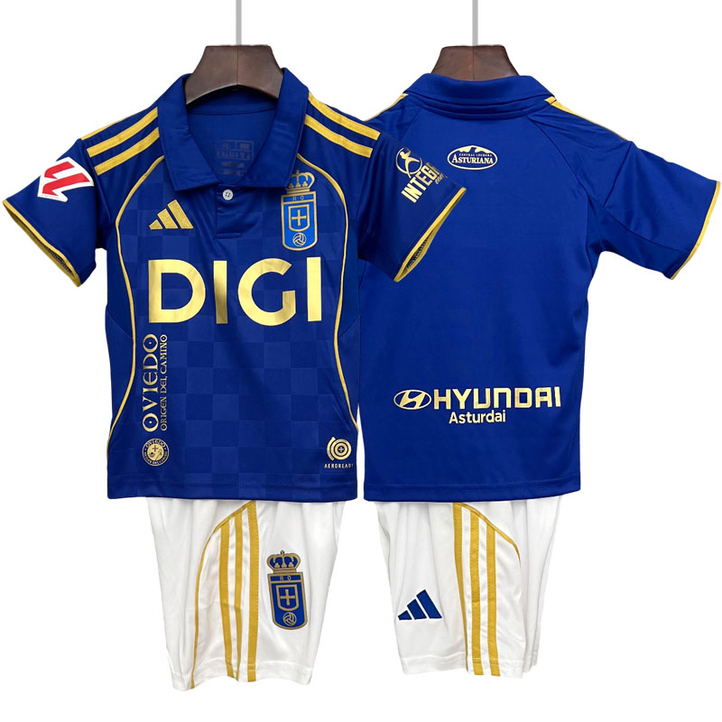 Barn fotballdrakt Real Oviedo hjemmedrakt 25/26 komplett sett trøye og shorts