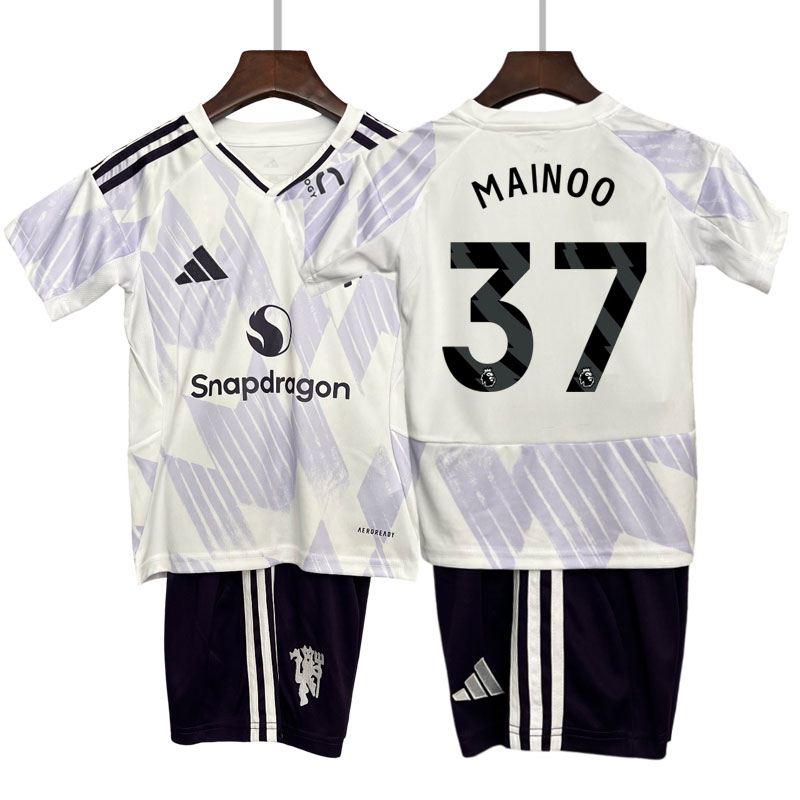 Man Utd bortedrakt 25/26 for barn - drakt + shorts med Mainoo 37 trykk