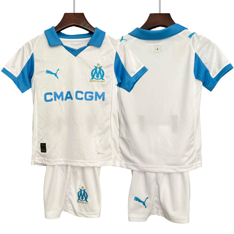 Olympique Marseille hjemmedrakt 2025/26 barn fotballdrakt med trøye + shorts
